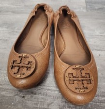 Tory Burch Women's Sz. 8 Reve Tumbled Brown Leather Ballet Flats