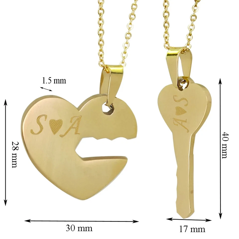 Collar Pareja Llave y Corazón - Colgante Nombre Personalizado para Él y Ella Regalo Foto 3 de 4