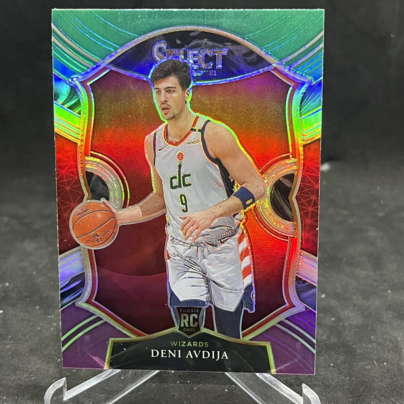 2020-21 Panini Select Deni Avdija Concourse Green White Purple RC #69 Wizards