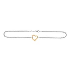 Anklet Bracelet 14K Yellow Gold N Sterling Silver Open Heart Rolo Link 10" Long