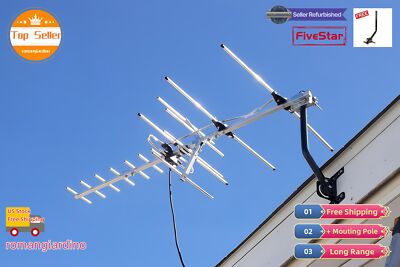 4K Ready Yagi Outdoor TV Antenna 250 mi HD Digital Signal Strength UNH VHF Pole