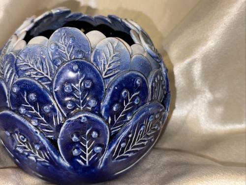 Mid-Century Modern Swedish Blue Glazed Clay Stoneware Vase Solsieg Signed - Picture 12 of 17