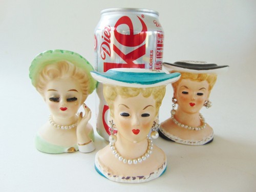 3 Vintage Mini Lady Head Vases - Picture 11 of 11