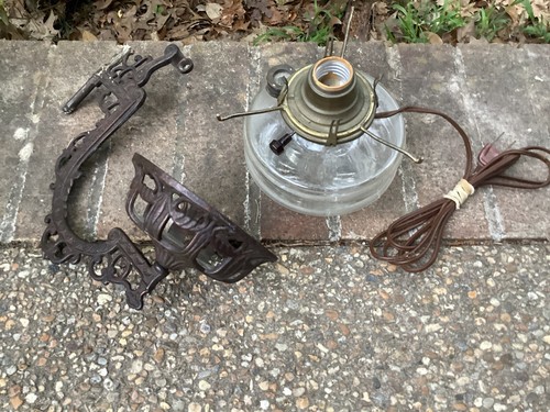 Vintage Gusseisen Wandleuchter Öllampenhalter mit Öllampe, elektrifizierte Lampe - Bild 10 von 16
