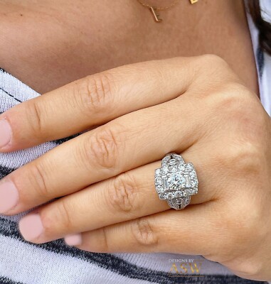 14K SOLID WHITE GOLD ROUND MOISSANITE NATUAL DIAMOND ENGAGEMENT RING 2.75