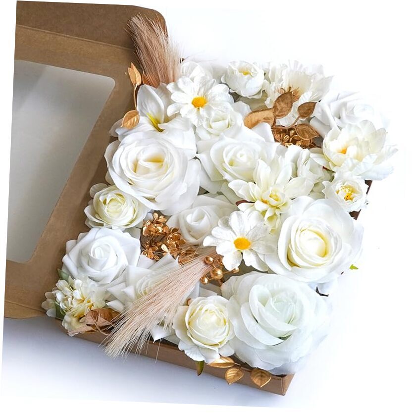 Artificial Flowers for Wedding Home Indoor Decorations, White Champagne Rose