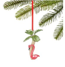Flamingo Ornament Glass Florida with Tropical Palm Tree Christmas Ornament