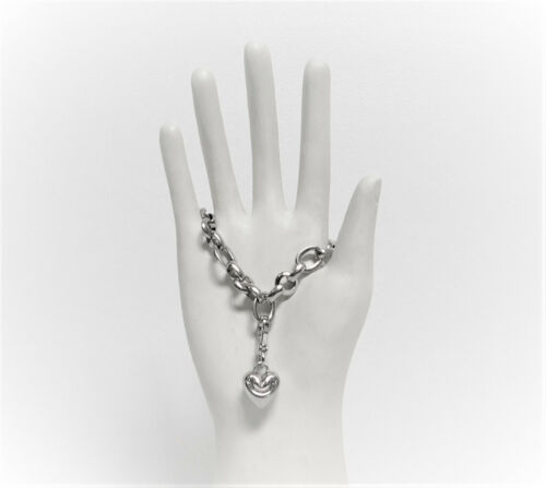 Juicy Couture Small Silver Puffed Heart with Banner Charm & Chain Link Bracelet