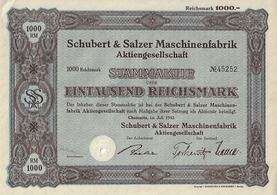 Schubert & Salzer Maschinenfabrik Aktiengesellschaft, 1942, 1000 RM