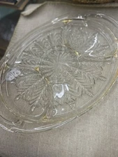 Vintage JEANETTE Feather Blue pattern 5 Part Divided Glass Relish Dish/Tray