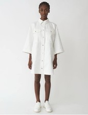 STELLA NOVA White Denim Floral Embroidered Mini Shirt Dress Size 38 AU 10