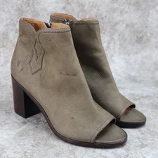 Frye Danica Peep Ankle Boots Heel Open Toe Leather Taupe Womens Size 9 M