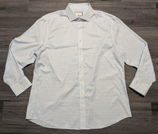 Charles Tyrwhitt Men's White Blue Window Pane Plaid Dress Shirt Size 17.5-34