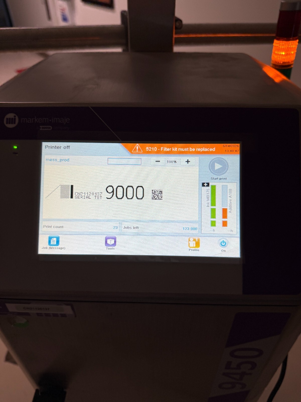 Markem-Imaje 9450 Continuous Inkjet Coder | Powers On / Working Display