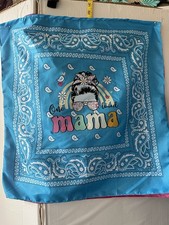 2 color Blue Pink White Paisley Square Bandana top for ladies Mom Theme "mama"