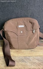 Baggallini Brown Nylon Triple Zip Crossbody Bag Red Interior Organizer