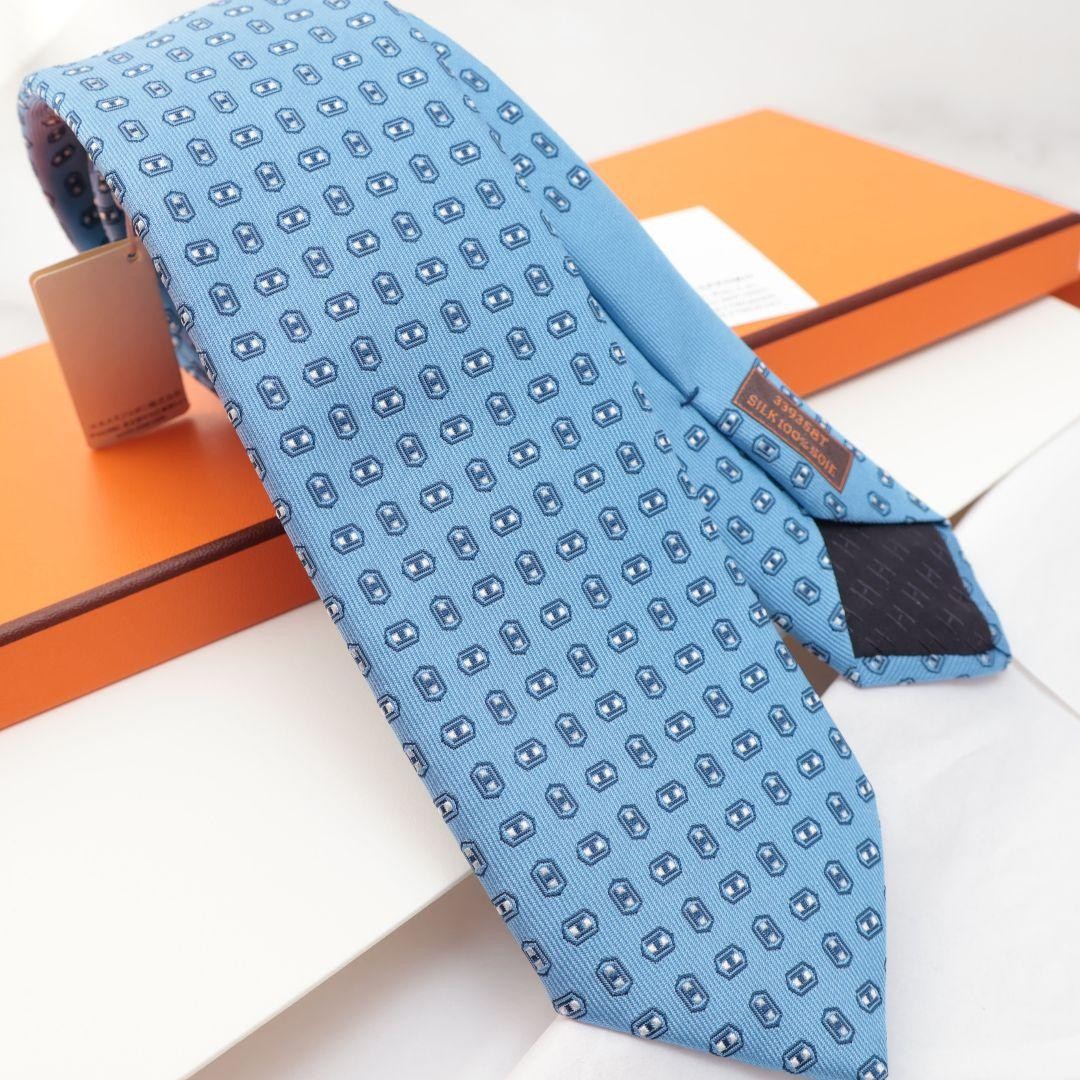 HERMES Light Blue Pattern Tie - image 1