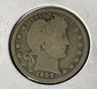 1909 Barber Quarter Circulated Silver 25c Coin
