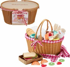 Fisher-Price Wooden Picnic Basket and Food Pretend Play Set for Preschool Kids