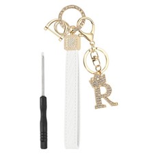Leather Wristlet Keychain, Crown Design Letter R Keychains