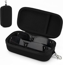 Double Eyeglasses Case Hard Shell Dual Glasses Case with Metal Clip Travel Su...