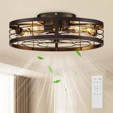 Caged Ceiling Fan with Light and Remote,19.7 Inch Fandelier Ceiling Fan with Lig