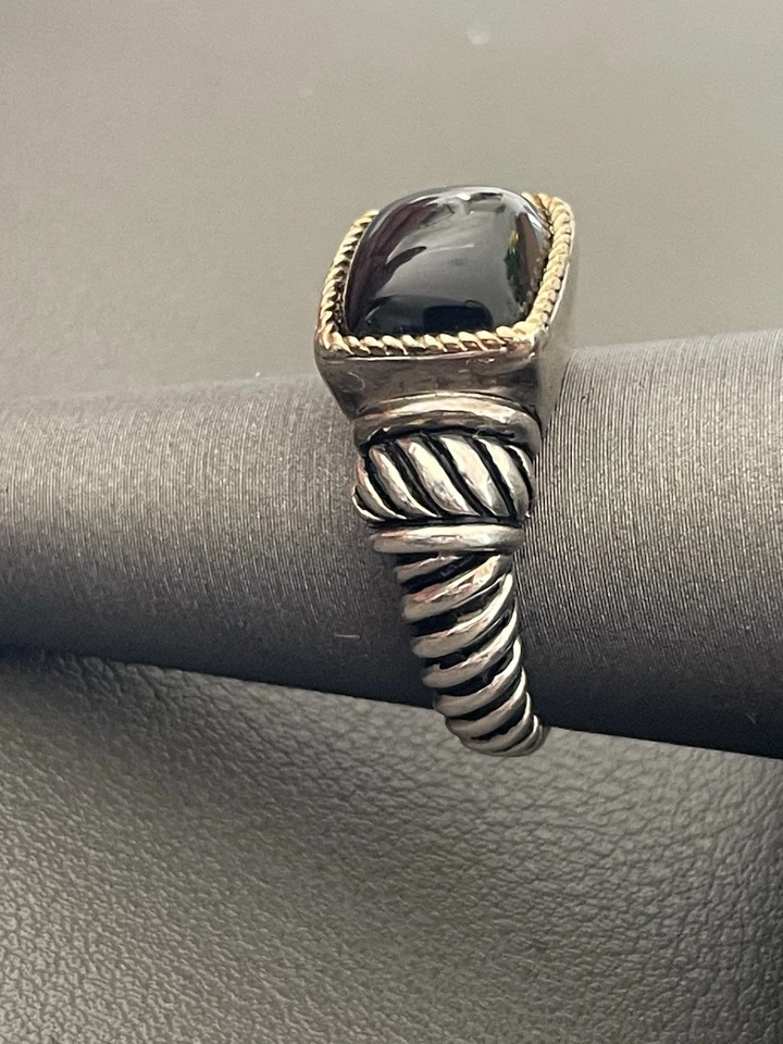 Anillo Effy Plata de Ley 925 Oro Amarillo 18KT Ónix Negro Talla 7 (K9) Foto 4 de 4