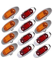 12x AmberLight Oval 928-6L-A LED Trailer Marker Light w/Chrome Bezel Red