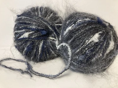 Lot De 10 Pelotes De Laine Mohair Fantaisie Gris Et Bleu/ Fabriqué En France - Photo 1/4