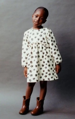 ZARA Girls Winter Long-Sleeve Dress Black & Cream Floral Size 3-4 Years