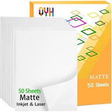 QYH Premium Printable Vinyl Sticker Paper - 50 Matte White Waterproof Decal P