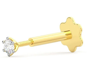 3MM Round Natural Diamond Nose Pin Birthday Gift In 14k Solid Yellow Gold #037