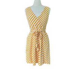 Loft Dress Faux Wrap Sleeveless Yellow Stripe Size 6 Lightweight Summer