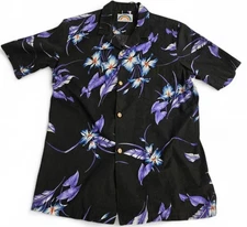 Vintage Paradise Found Blue Large Hawaiian Button Up Shirt 