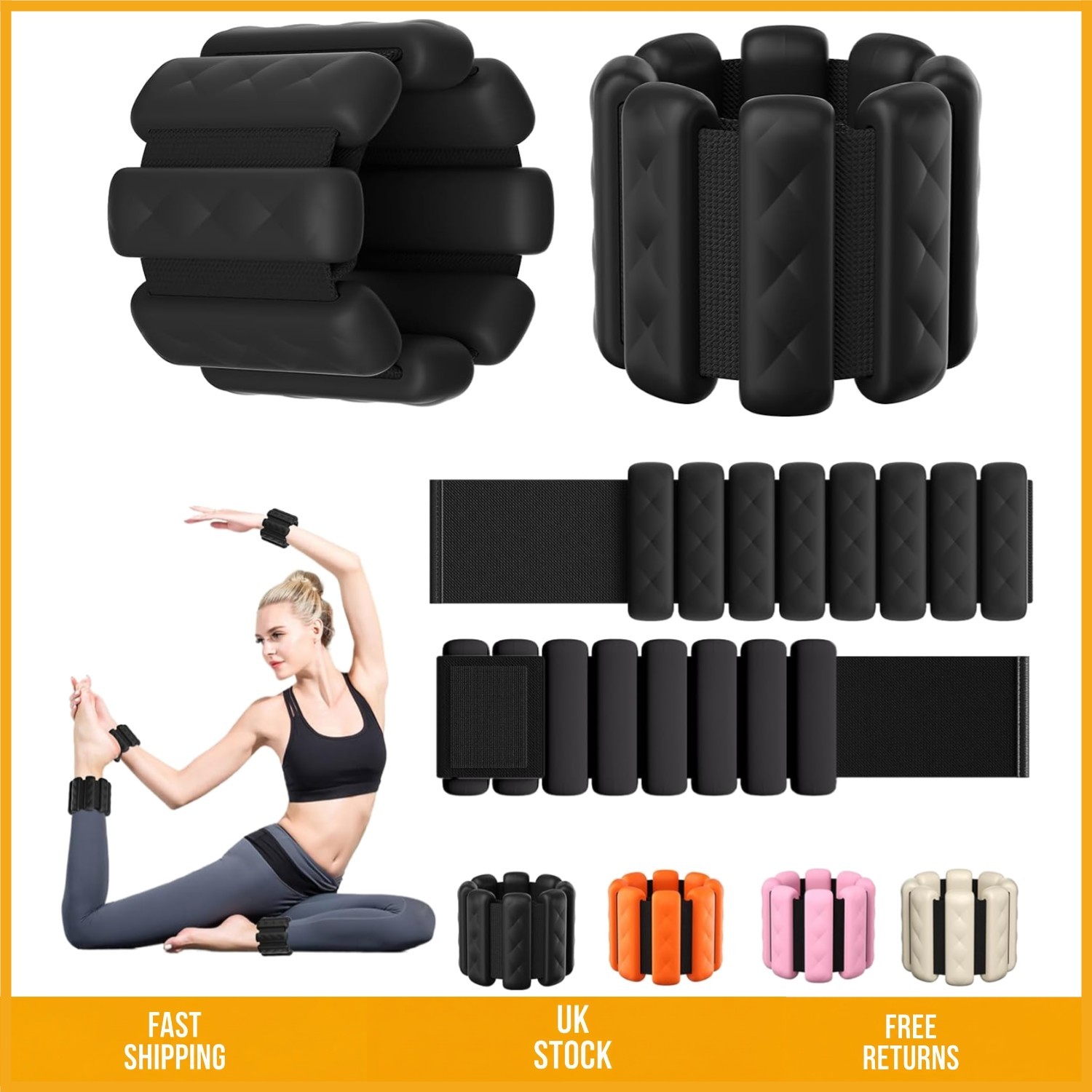 Wearable Adjustable Silicone Wrist and Ankle Weight Sets 2 Pack 1lb