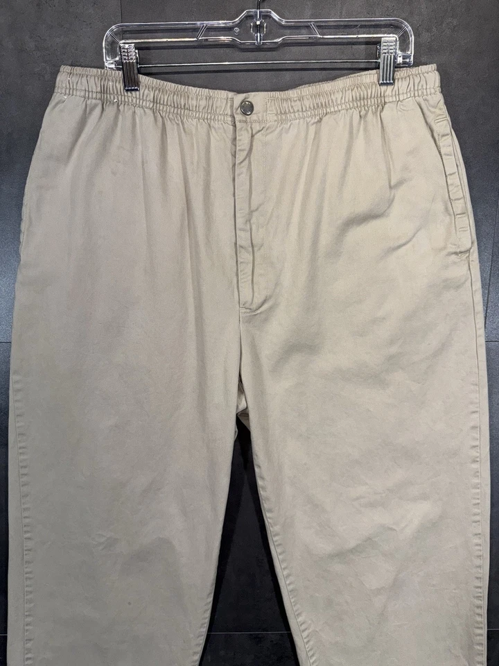 Vtg Polo Ralph Lauren Mens Pants Pockets Zip Stretch Drawstring Khaki Size XXL - Image 3 of 4