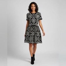 Romeo + Juliet Couture Women's S Black Dress Rayon Mini Sweater Damask Stretch