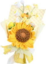 Crochet Flower Bouquet - Finished Handmade Knitted Sunflower, Lily of the Valley