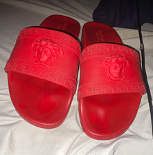 Versace Men's Red Medusa Logo Slide Sandals Rubber Slip-On US Size 9