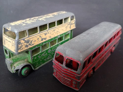 TWO VINTAGE DINKY TOYS DIE CAST BUSES FOR RESTORATION INC. LEYLAND ROYAL TIGER
