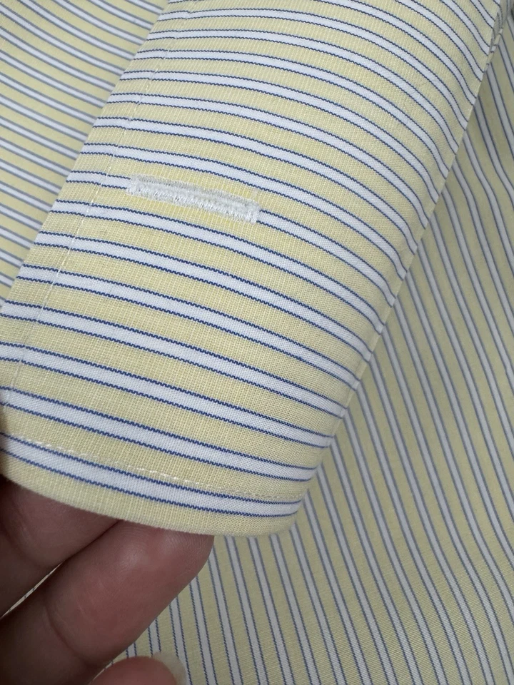 Camisa Brooks Brothers Calce Ajustado Puño Francés Rayas Amarillas Sin Planchar 15 1/2 33 Foto 2 de 4