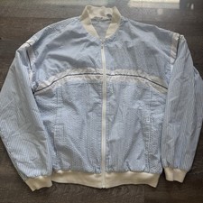 Vintage Christian Dior Monsieur Blue Seersucker Zip Bomber Jacket Size Large