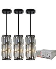 Modern Black Pendant Lighting Mini Crystal Chandeliers -3 Pack
