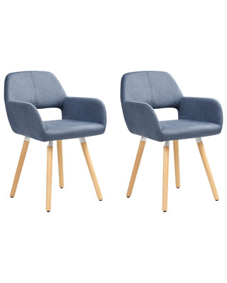 Retro Esszimmerstuhl 2er Set Polsterbezug Holzfüße marineblau Chicago