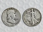 Lot Of 2.       1943 Walking Liberty & 1953 D Franklin Half Dollar  90% Silver