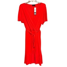 NWT Lane Bryant Flutter-Sleeve Belted-Waist Fit Flare Dress in Pop Red 18/20