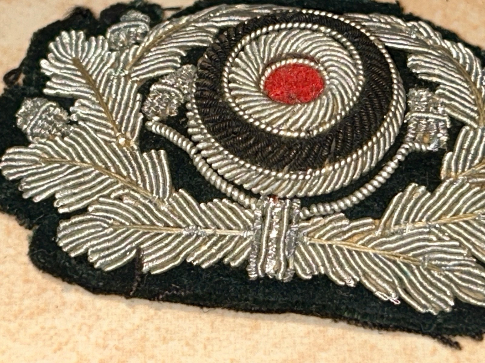 Nice Original German WW2 Officer Bullion Visor Hat Wreath & Cockade Patch