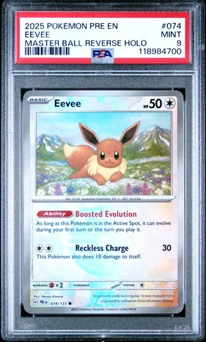2025 POKEMON PRE EN-PRISMATIC EVOLUTIONS MASTER BALL REVERSE HOLO EEVEE PSA 9