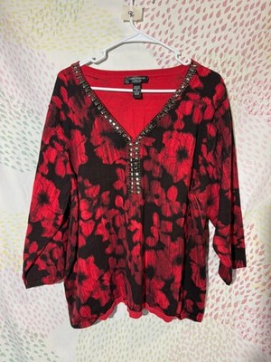 Cable and Gauge Brand Womens Size 3X Premium Vintage Red Top with Metallic Jewel