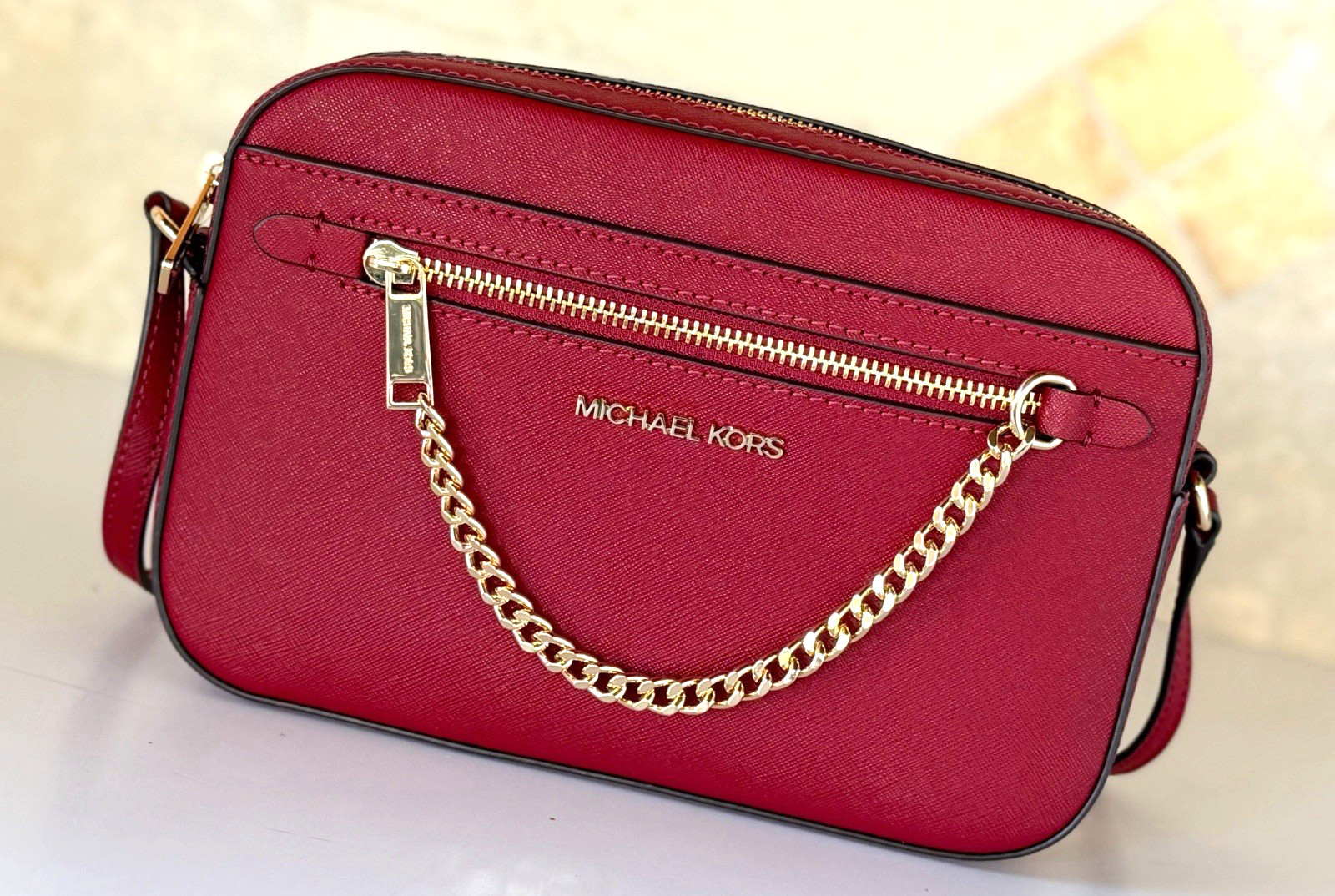 Michael Kors Jet Set Item East West Chain Shoulder Crossbody Bag Cherry